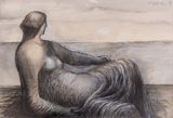 Draped Reclining Figure in Seascape by Henry Moore contemporary artwork works on paper