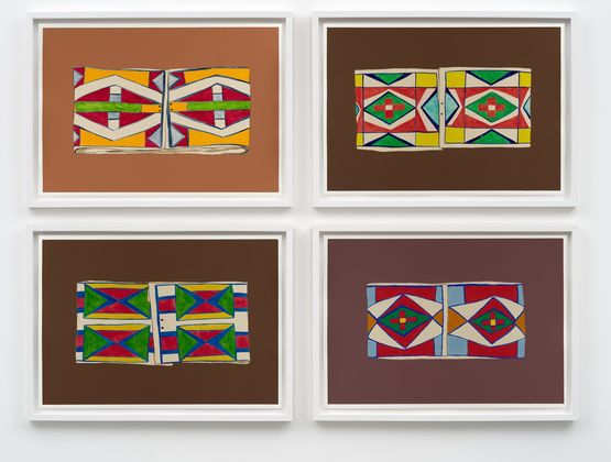 Bishkische Set 3 Antelope Tail  Buffalo That Walks  Cant Get Up  Goes To The Mud Pretty by Wendy Red Star contemporary artwork Works on Paper