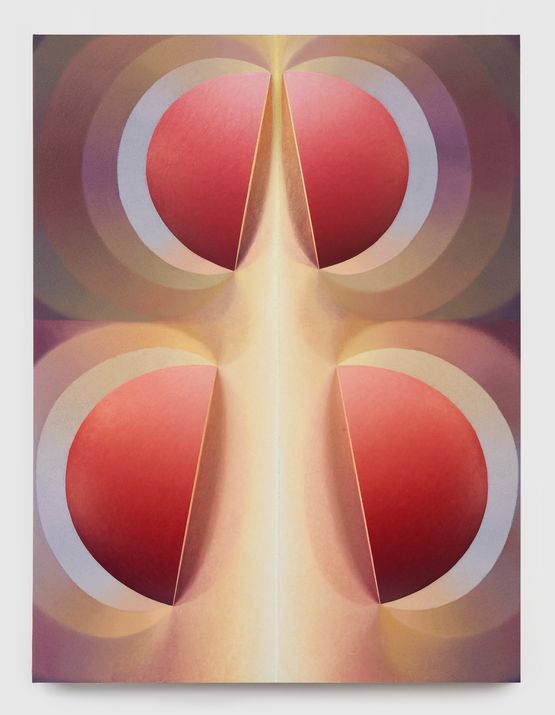 Split Orbs in red lavender and mauve by Loie Hollowell contemporary artwork Painting