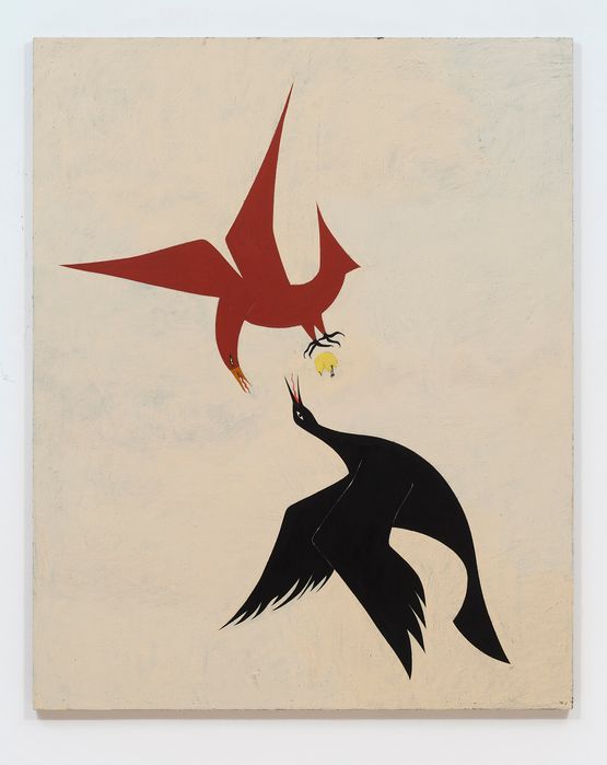 Hawk stealing gosling while mother fights back by Clare Rojas contemporary artwork Painting