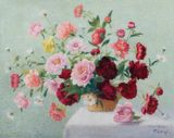 Bouquet de pivoines roses et marguerites by Achille Lauge contemporary artwork painting