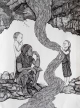 Go Back to Roots 36 by Joydeb Roaja contemporary artwork drawing painting works on paper