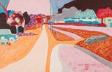 Untitled Geometric Landscape with Blue Car by Luis Chan contemporary artwork painting