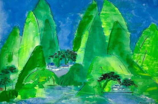 Water Surrounds the Green Mountains by Walasse Ting contemporary artwork Painting
