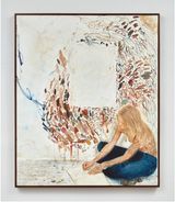 Lea sitting by the wall by Lorenzo Amos contemporary artwork painting