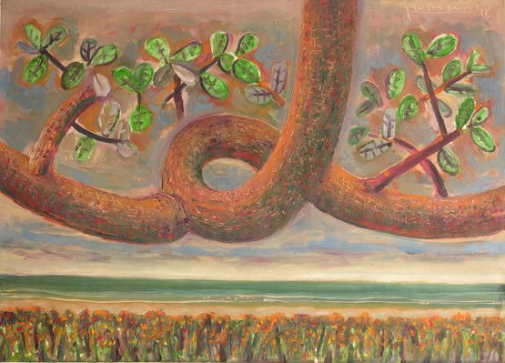 Resurrection Series branch with leaves by Jyothi Basu contemporary artwork Painting