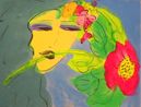 Girl with a Pink Rose by Walasse Ting contemporary artwork Works on Paper