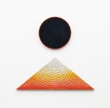 Lunar Sunrise Lunar Sunset Diptych Blue and Light Blue 2MT Painted Yellow Sand SF 1R Black and Orange Yellow Ground Black 1PT Painted Yellow Sand SF 1T White to Red Gradient Yellow Ground by Jennifer Guidi contemporary artwork mixed media