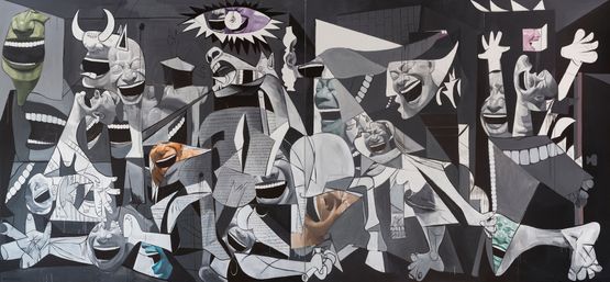 Picasso and I by Yue Minjun contemporary artwork Painting