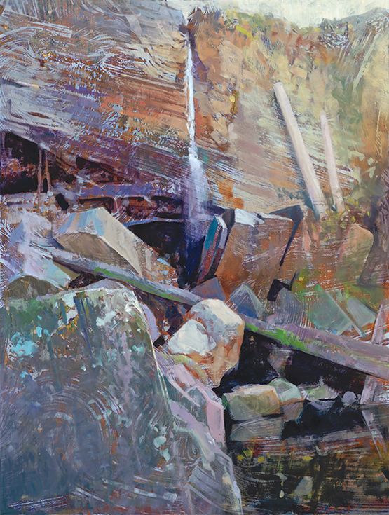 Wards Canyon Waterfall and Lichen by A.J. Taylor contemporary artwork Painting
