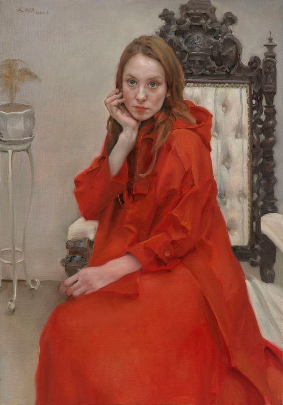 Nina in Red Windbreaker by Pang Maokun contemporary artwork Painting
