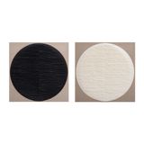 Two black and white circles on linen. Diptych by Fernando Daza contemporary artwork mixed media painting