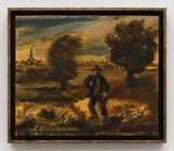 Untitled Paesaggio con figura umana e cavalletta by Luigi Zuccheri contemporary artwork painting