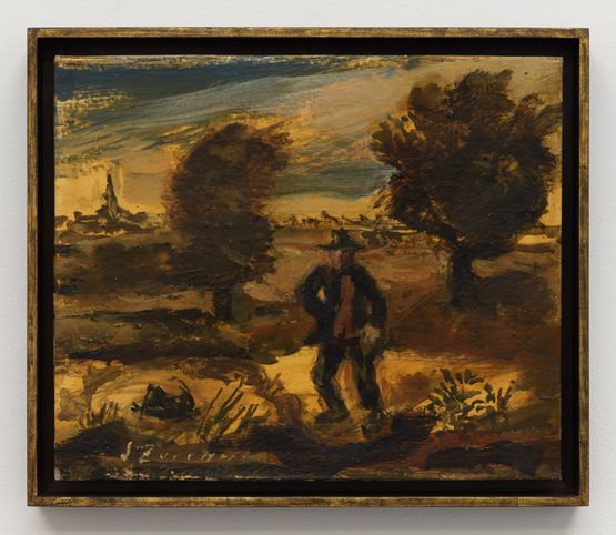 Untitled Paesaggio con figura umana e cavalletta by Luigi Zuccheri contemporary artwork Painting