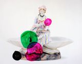 A figural Double Dip on Marble Stand Holding the Internet in your Hand by Hanakam  Schuller contemporary artwork photography