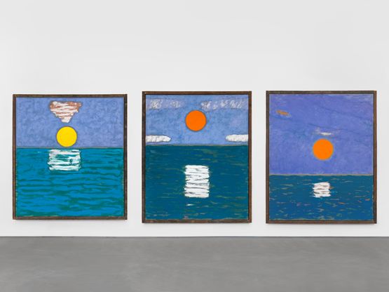 Triptych Caribbean Blues V.M. aka Rectangle Circle Square Caribbean Blues H.F. 2025 Caribbean Blues J.C. 2025 by Alvaro Barrington contemporary artwork Painting