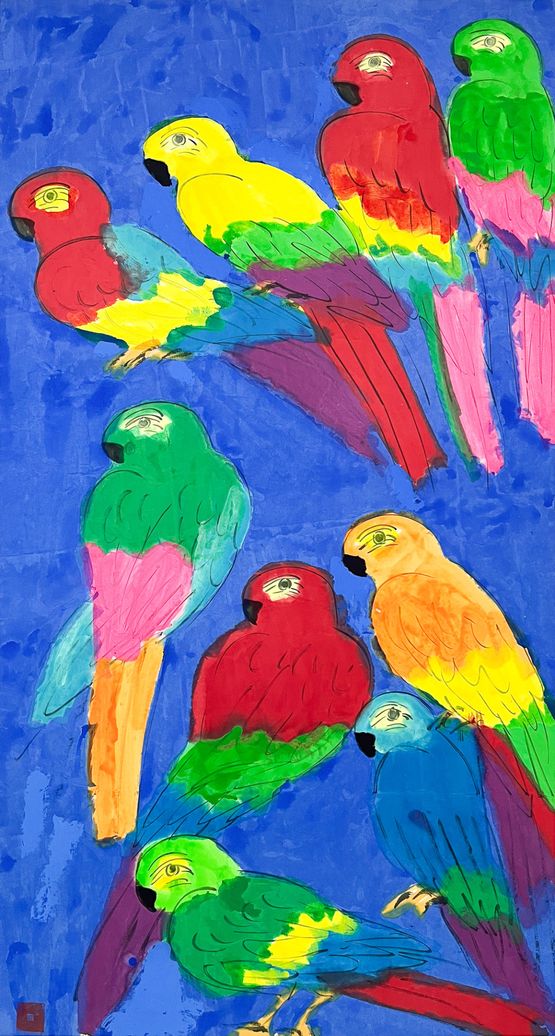 Nine Rainbow Parrots 1 by Walasse Ting contemporary artwork Painting