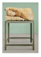 Selfportrait HOW TO GET COMFORTABLE IN AN UNCOMFORTABLE WORLD I by Urs Luthi contemporary artwork sculpture