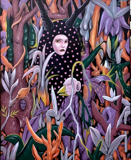 The Messenger by Rodel Tapaya contemporary artwork Painting