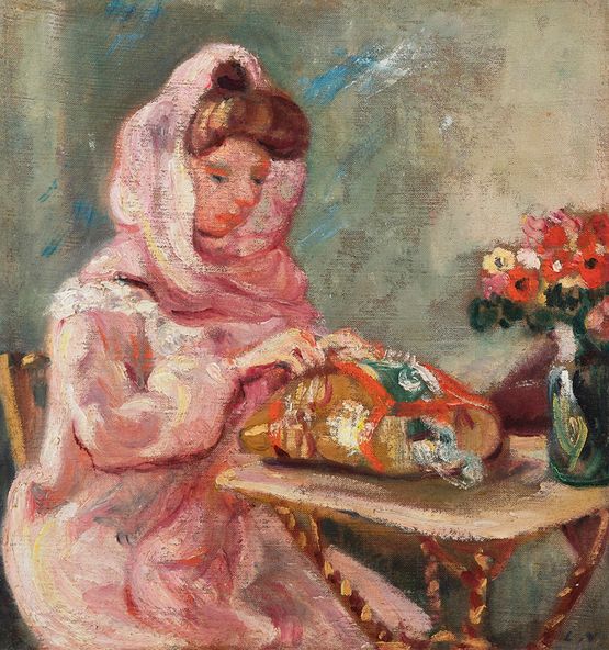 Suzanne Valtat cousant by Louis Valtat contemporary artwork Painting