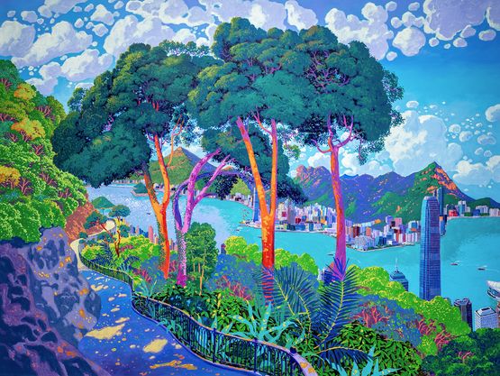 Lugard Road and the Victoria Harbour by Stephen Wong Chun Hei contemporary artwork Painting