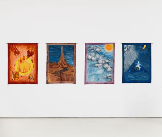 The Elements The Circle of Fire The Tower of Earth The Air Puffs of Air The Pyramid of Water by Betye Saar contemporary artwork Textile