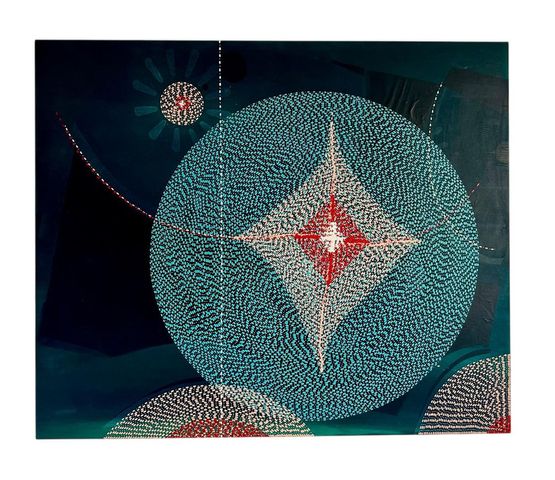 It hit so hard in the middle of my chest I could see the cracks in the ceiling above my breast by Radhika Khimji contemporary artwork Painting