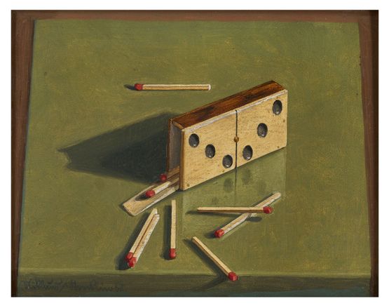 Dominostein als Buchslein Domino as a SmallBox by Niklaus Stoecklin contemporary artwork Painting