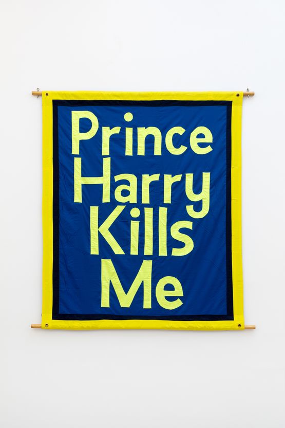 Prince Harry Kills Me by Jeremy Deller contemporary artwork Textile