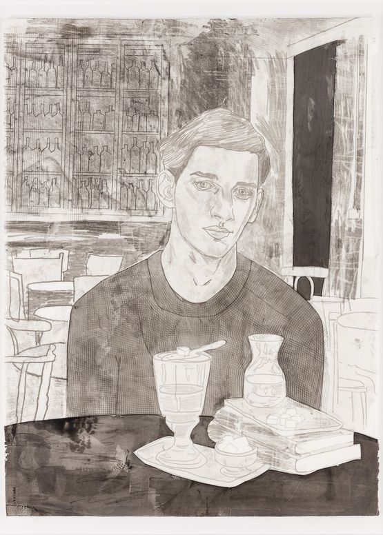 Absinthe drinker by Hernan Bas contemporary artwork Works on Paper