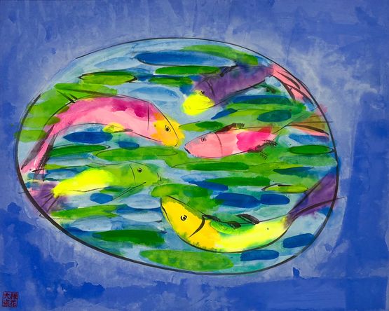 Five Blessings Come to Your Door by Walasse Ting contemporary artwork Painting