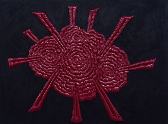 Exhale blood red by Caroline Rothwell contemporary artwork Mixed Media
