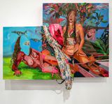 Self portraiture in surrounding in landscape in DNA in objects in material in eyes in stories in images in the present in the past in plastic in the familiar. by Gisela Mcdaniel contemporary artwork painting works on paper