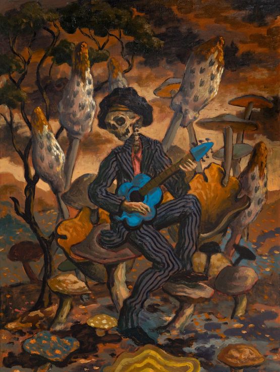 Ghost with a pretty blue guitar by Michael Vale contemporary artwork Painting