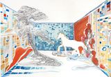 White Steed by the Woods by Lin Guocheng contemporary artwork drawing painting works on paper
