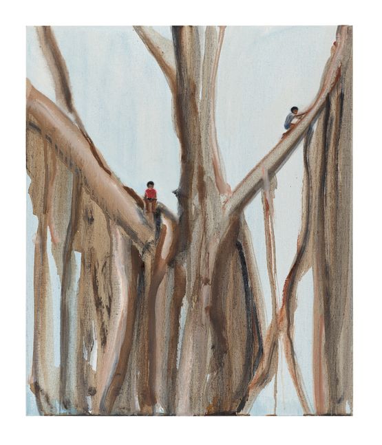 Banyan Two Boys Climbing by Matthew Krishanu contemporary artwork Painting