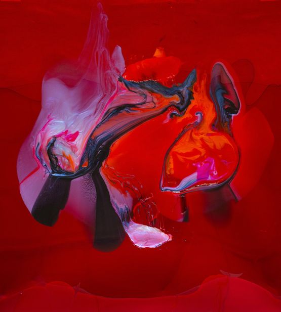 His eyes collided side to side in a dance floor disco embrace his receding dick shuddered up and down his exhausted breast strained his sinuous muscles sagging balloons like an old ladies underarm flab the vanilla cream filling of his life licked off by Dale Frank contemporary artwork Painting