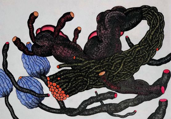 Blooded flowerscape by Pakkiyarajah Pushpakanthan contemporary artwork Works on Paper