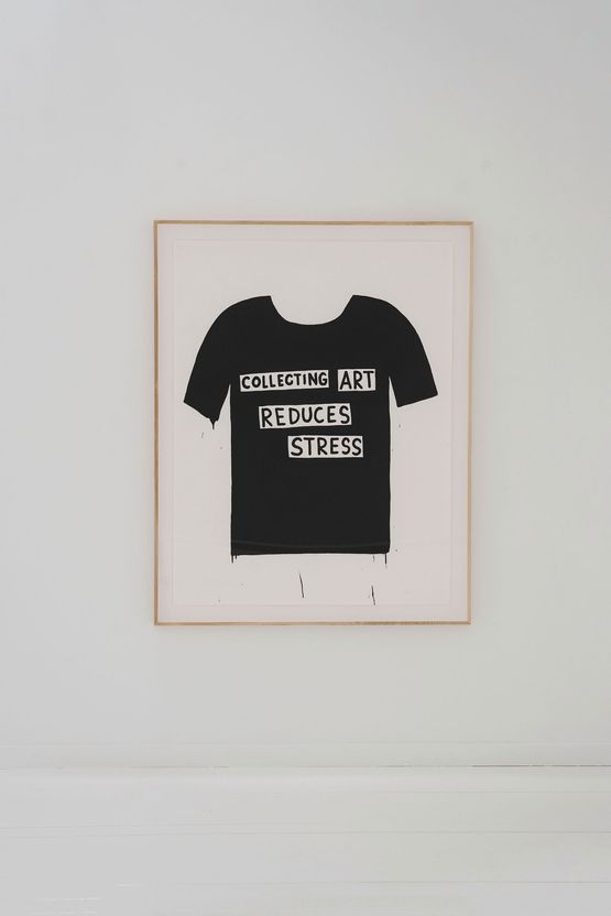 T-shirt portrait Collecting art reduces stress by Luis Vidal contemporary artwork Painting