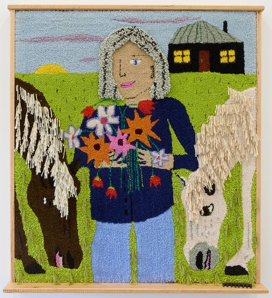 Nina arranging flowers with Olympia and Duchess by Claudia Kogachi contemporary artwork Sculpture