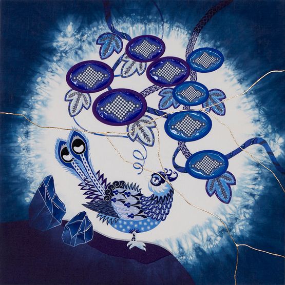 Morning glory Bird - japan blue - 1 by Kohei Kyomori contemporary artwork Painting