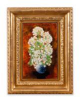 Bouquet de fleurs sur fond rouge-orange by Moise Kisling contemporary artwork painting