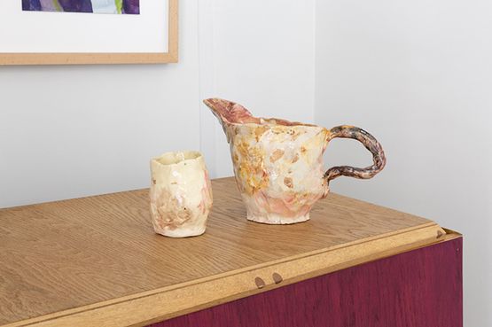 Glazed ceramic jug with cup by Karl Fritsch contemporary artwork Sculpture