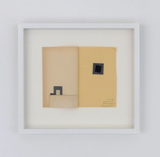 Bureau with photo frame book and painting on cracked wall by Patrick Pound contemporary artwork Mixed Media