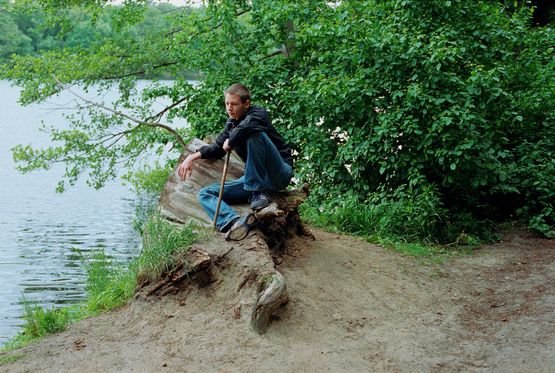 Boy on Stump by Stephen Waddell contemporary artwork Print