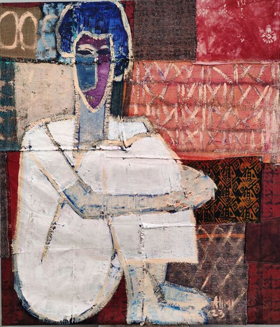 Poetry of Posture The Seated Womans Grace by Alimi Adewale contemporary artwork Painting