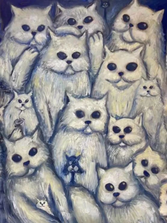 The Neighborhood 2 cats by Manuel Ocampo contemporary artwork Painting
