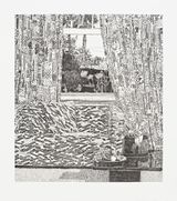 Pattern Couch Interior with Mar Vista View by Jonas Wood contemporary artwork design