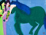 Two Beauties with a Green Horse by Walasse Ting contemporary artwork painting works on paper