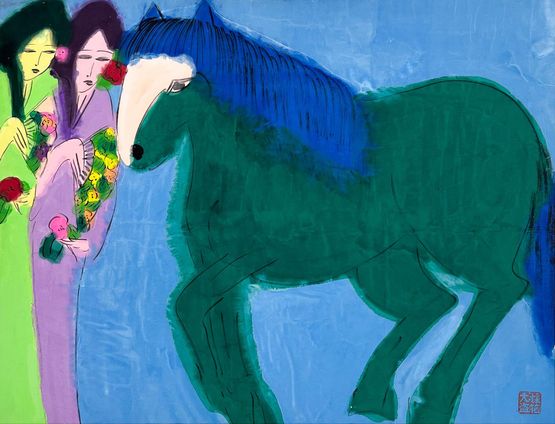 Two Beauties with a Green Horse by Walasse Ting contemporary artwork Painting